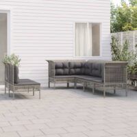 7-cz. zestaw wypoczynkowy do ogrodu, poduszki, szary, rattan PE