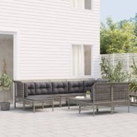 9-cz. zestaw wypoczynkowy do ogrodu, poduszki, rattan PE, szary