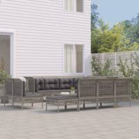 12-cz. zestaw wypoczynkowy do ogrodu, poduszki, szary rattan PE