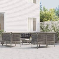 11-cz. zestaw wypoczynkowy do ogrodu, poduszki, szary rattan PE