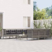 10-cz. zestaw wypoczynkowy do ogrodu, poduszki, szary rattan PE