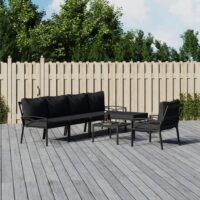 7-cz. zestaw wypoczynkowy do ogrodu, szare poduszki, stal