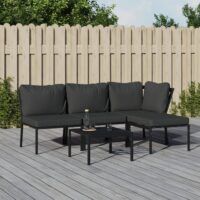 5-cz. zestaw wypoczynkowy do ogrodu, szare poduszki, stal