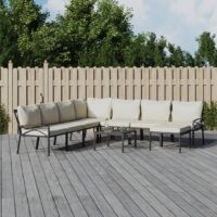 9-cz. zestaw wypoczynkowy do ogrodu, piaskowe poduszki, stal